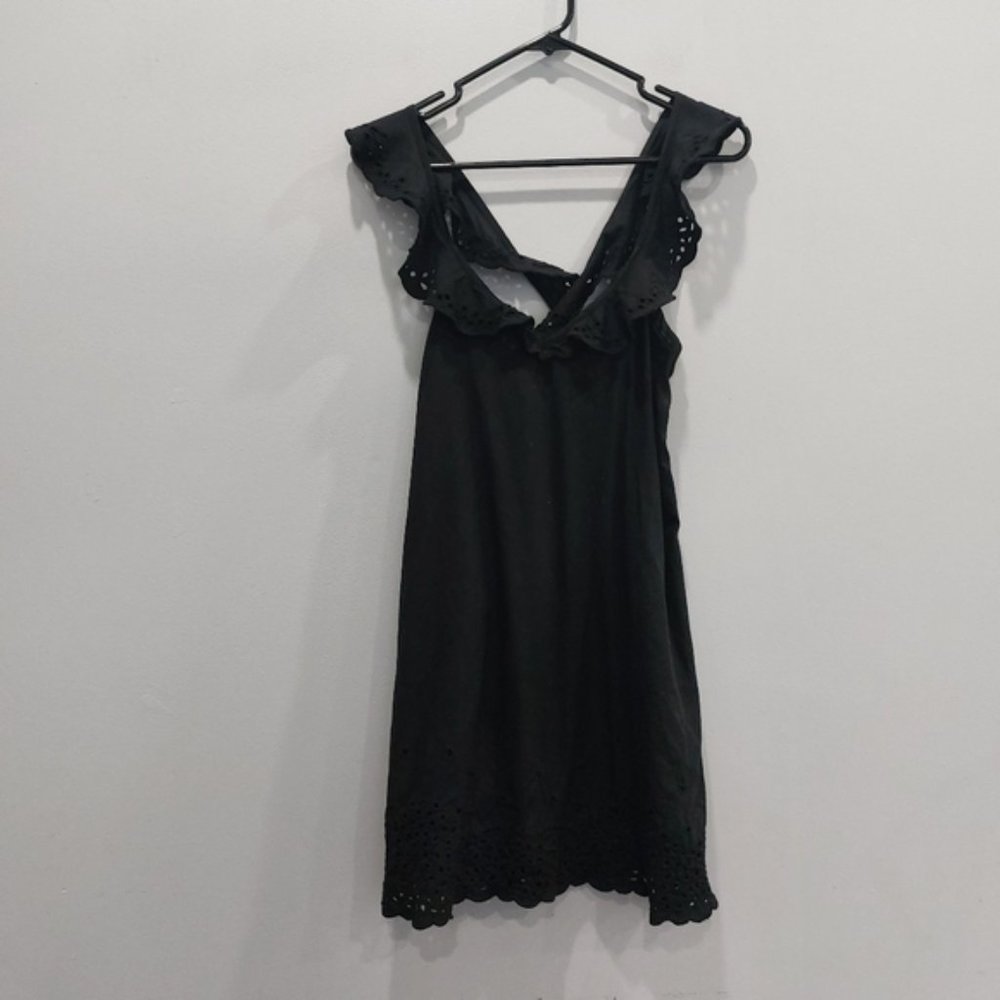 Aritzia Wilfred Black Ruffle Neck Eyelet Little Black Dress XS